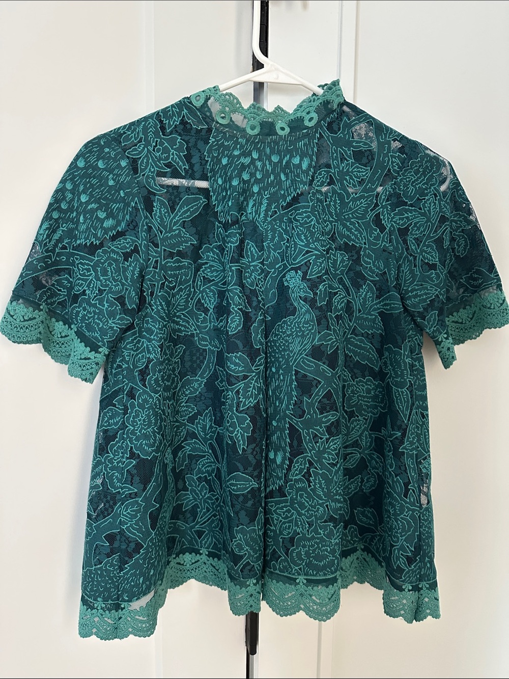 Anthropologie Teal Lace Meadows Botanical Blouse